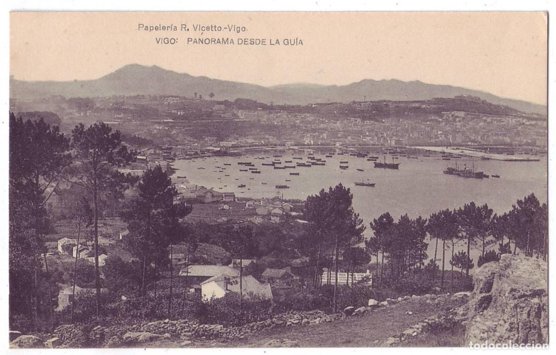 Postales: Vigo: Panorama desde la Gu&iacute;a. Papeler&iacute;a R. Vicetto / Hauser y Menet. No circulada (A&ntilde;os 10)