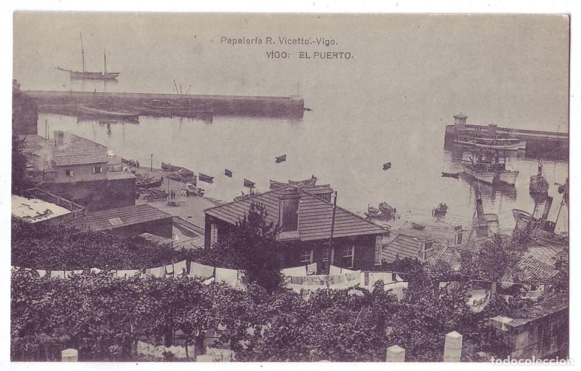 Postales: Vigo (Pontevedra): El Puerto. Papeler&iacute;a R. Vicetto / Hauser y Menet. No circulada (A&ntilde;os 10)