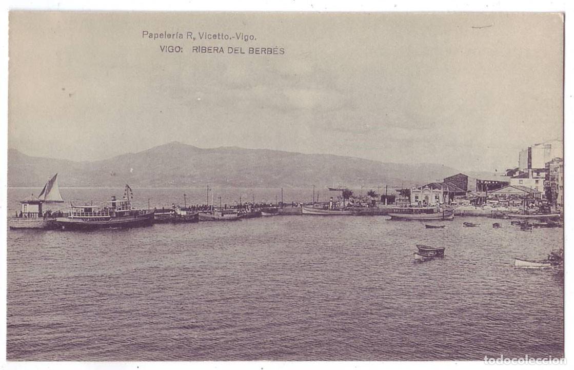 Postales: Vigo (Pontevedra): Ribera del Berb&eacute;s. Papeler&iacute;a R. Vicetto / Hauser y Menet. No circulada (A&ntilde;os 10)