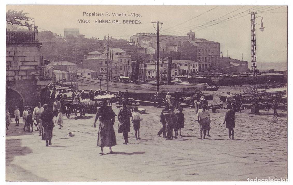 Postales: Vigo (Pontevedra): Ribera del Berb&eacute;s. Papeler&iacute;a R. Vicetto / Hauser y Menet. No circulada (A&ntilde;os 10)