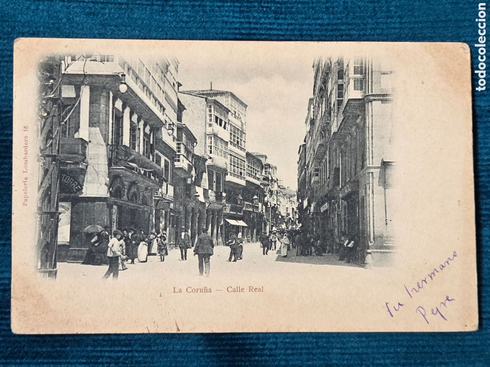 Postales: La Coru&ntilde;a c. 1900 Calle Real. Papeler&iacute;a Lombardero.