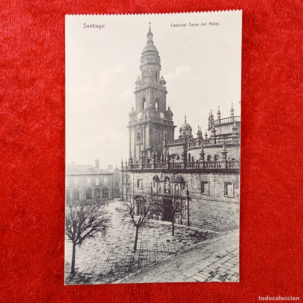Postales: POSTAL - SANTIAGO DE COMPOSTELA - CATEDRAL TORRE DEL RELOJ - SANTIAGO - RAR&Iacute;SIMA / 2133