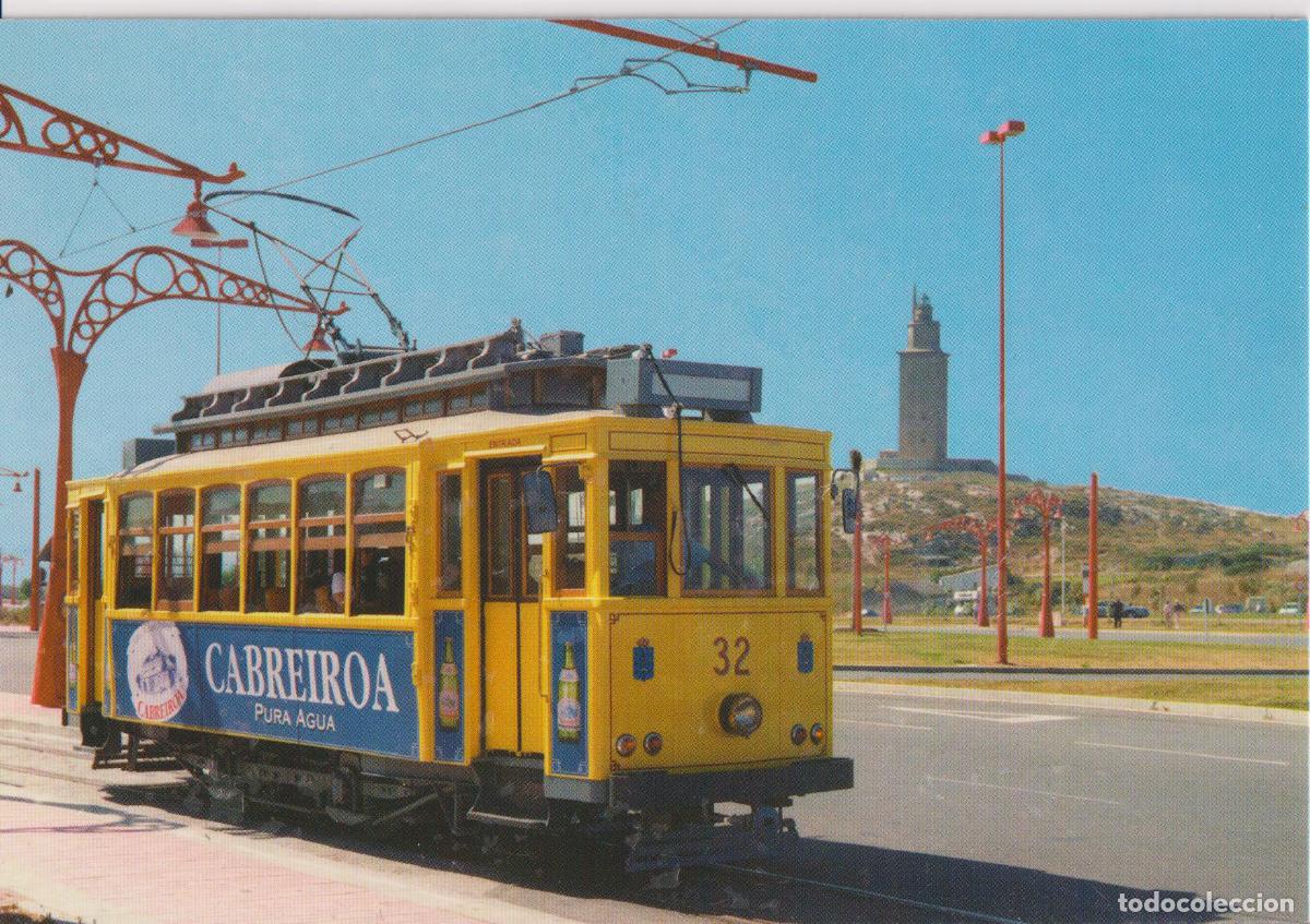 Postales: LA CORU&Ntilde;A, TRANVIA DE LA CORU&Ntilde;A AL FONDO LA TORRE DE HERCULES &ndash; FOTO BLANCO N&ordm;33 &ndash; S/C
