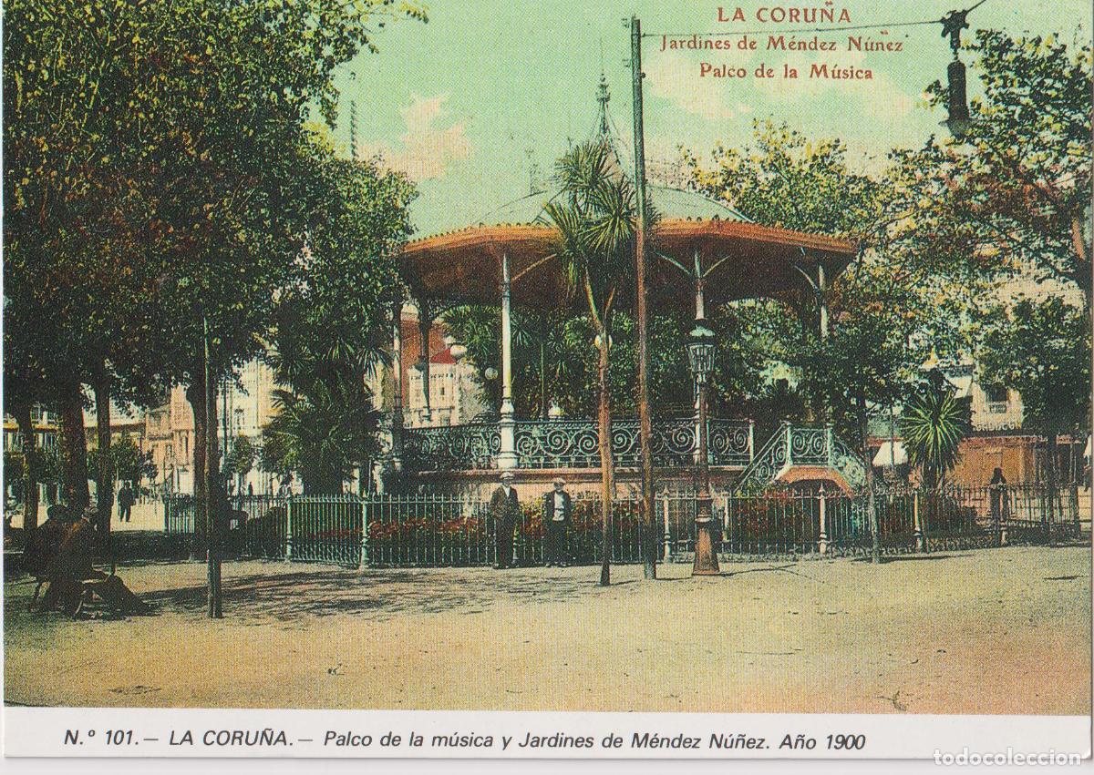 Postales: LA CORU&Ntilde;A, PALCO DE LA M&Uacute;SICA Y JARDINES DE M&Eacute;NDEZ N&Uacute;&Ntilde;EZ, A&Ntilde;O 1900 &ndash; LIBRERIA ARENAS N&ordm;101 &ndash; S/C &ndash;