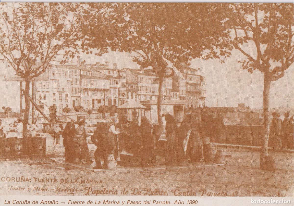 Postales: LA CORU&Ntilde;A, FUENTE DE LA MARINA Y PASEO DEL PARROTE, A&Ntilde;O 1890 &ndash; LIBRERIA ARENAS N&ordm;102 &ndash; S/C &ndash; REPROD