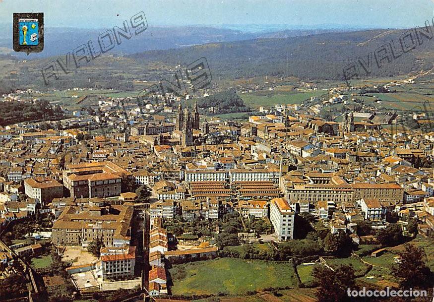 Postales: Vista a&eacute;rea de Santiago de Compostela (Coru&ntilde;a) - Sin circular, a&ntilde;os 60