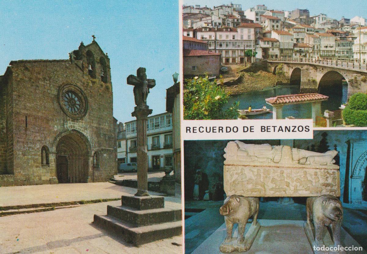 Postales: BETANZOS (LA CORU&Ntilde;A) IGLESIA DE STA.MARIA, PUENTE NUEVO, SEPULCRO F.PEREZ DE ANDRADE - ED.FAMA 3278
