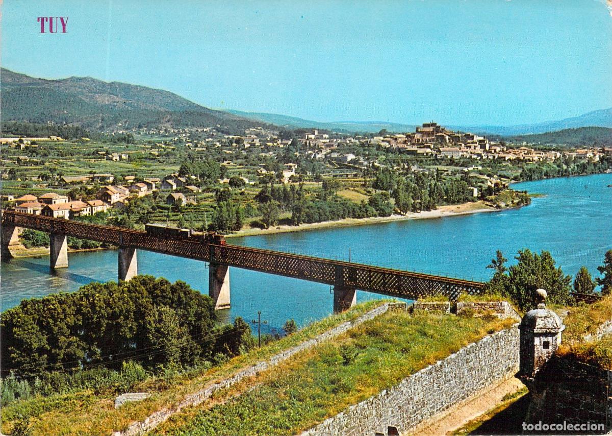 Postales: Postal de Tui con vista del Puente Internacional sobre el r&iacute;o Mi&ntilde;o
