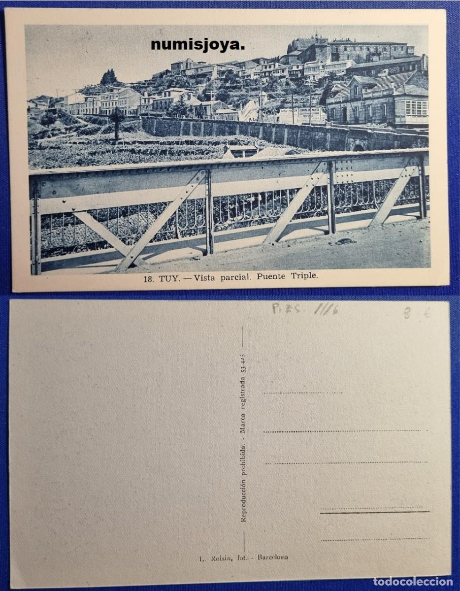 Postales: Postal de TUY Pontevedra (Espa&ntilde;a) a&ntilde;o 1930. Vista parcial. Puente Triple. Fot. L. ROISIN.