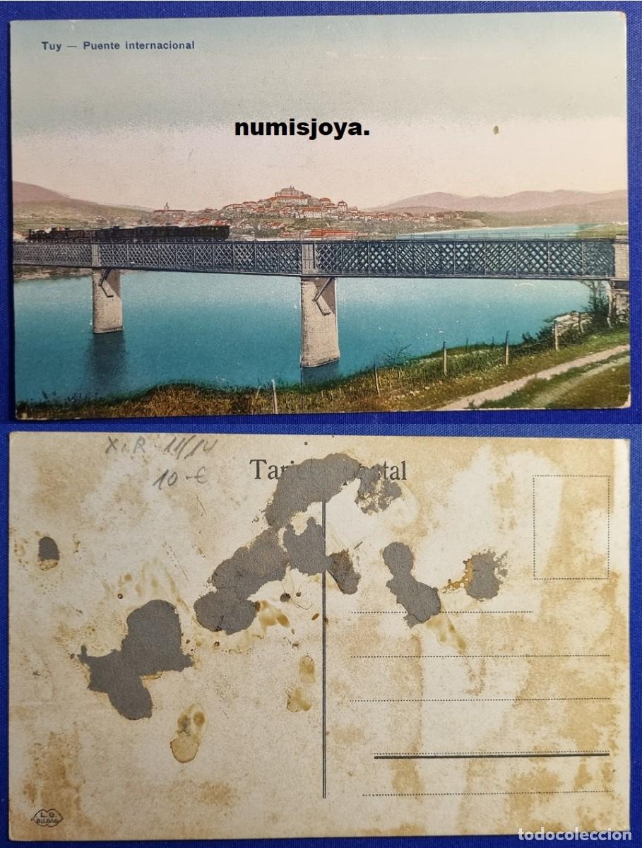 Postales: Postal de TUY Pontevedra (Espa&ntilde;a) a&ntilde;o 1910. Vista parcial. Puente Internacional. Ed. LG.