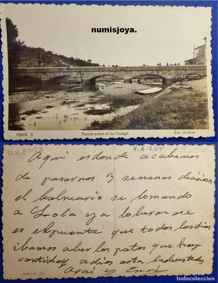 Postales: Postal de VERIN Orense (Espa&ntilde;a) a&ntilde;o 1930. Puente sobre el rio T&aacute;mega. Ed. ARRIBAS.