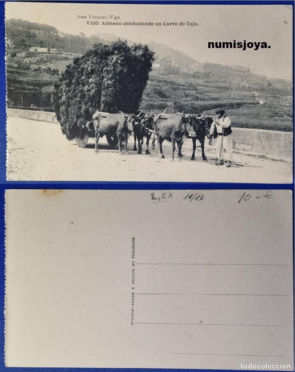 Postales: Postal de VIGO Pontevedra (Espa&ntilde;a) a&ntilde;o 1910. Aldeano conduciendo un Carro de Tojo. HAUSER MENET.