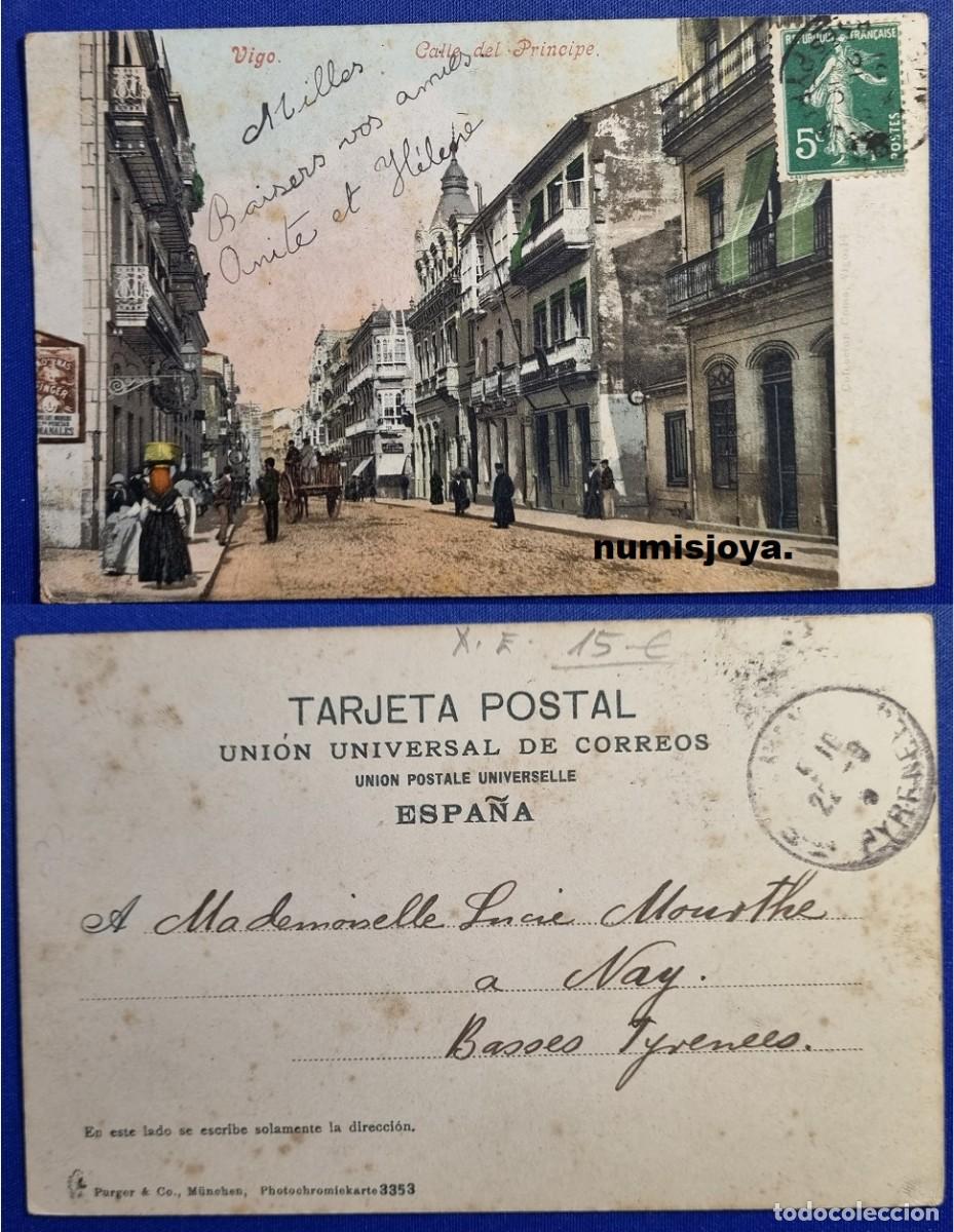 Postales: Postal de VIGO Pontevedra (Espa&ntilde;a) a&ntilde;o 1900. CALLE DEL PRINCIPE. Escrita y con sello en 1908.