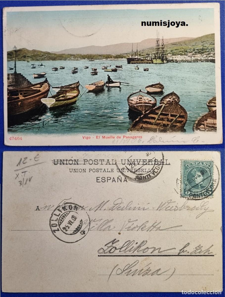 Postales: Postal de VIGO Pontevedra (Espa&ntilde;a) a&ntilde;o 1900. EL MUELLE DE PASAGEROS. Escrita y con sello en 1906.