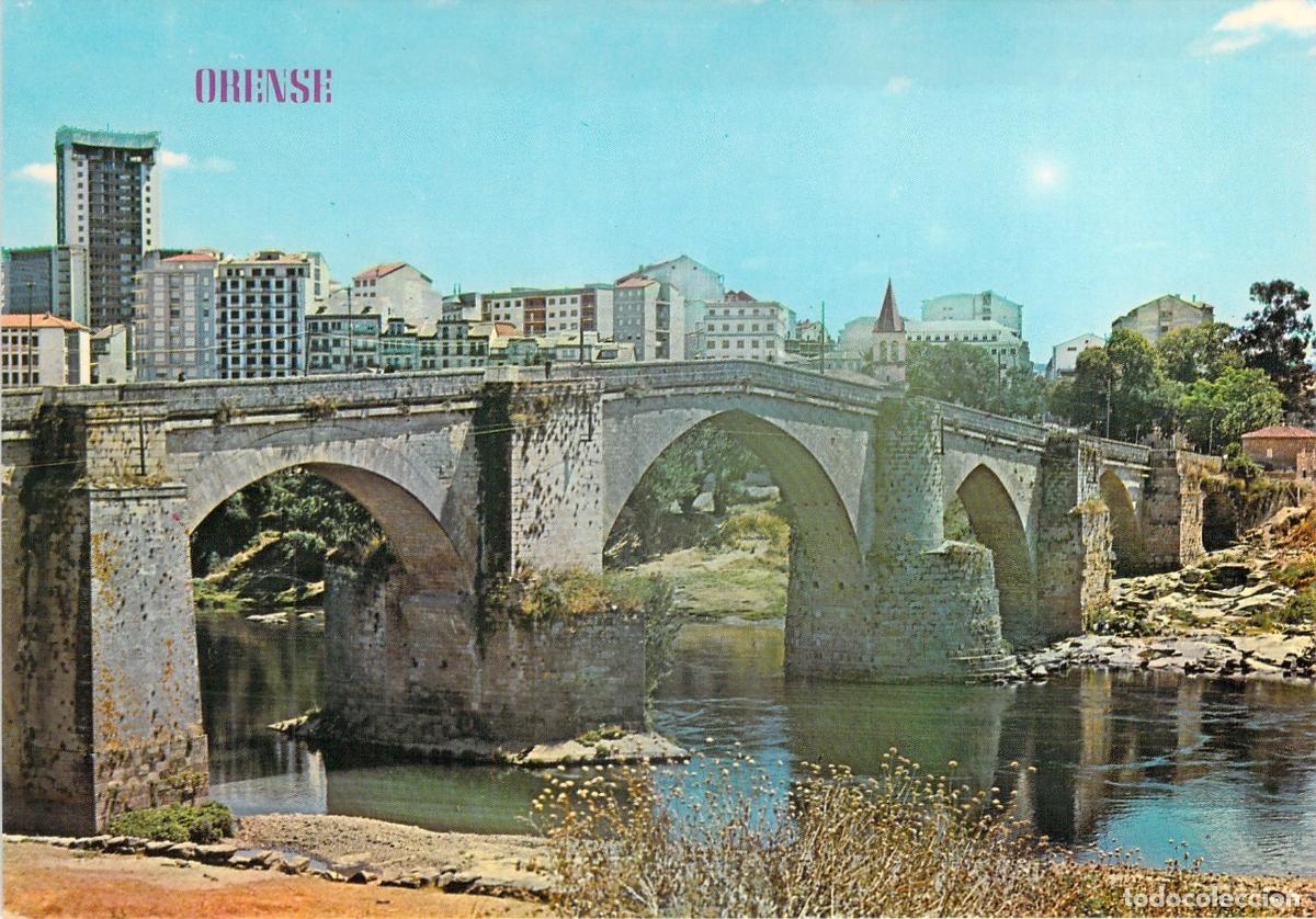 Postales: Postal de Ourense con el Puente Romano sobre el r&iacute;o Mi&ntilde;o