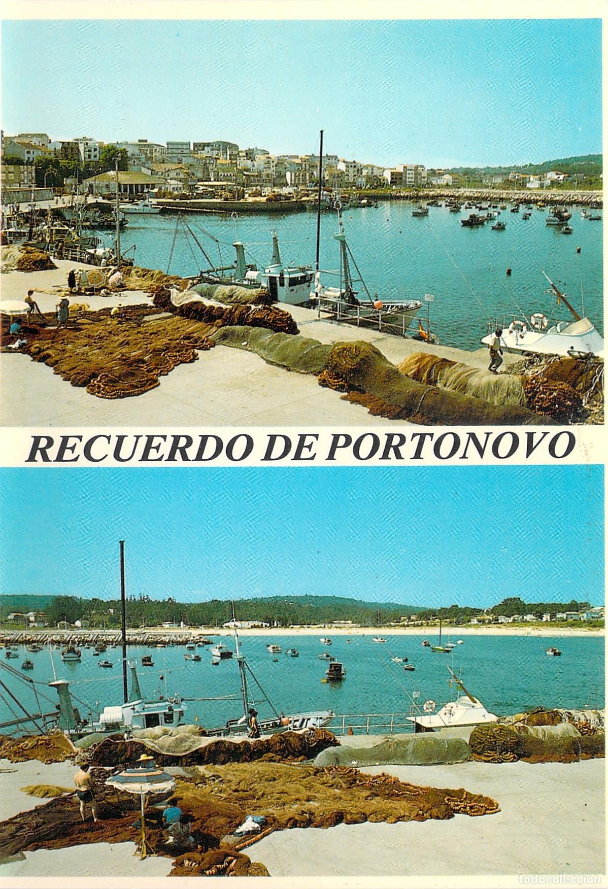 Postales: Postal de Portonovo en Pontevedra - Escena del puerto y redes de pesca