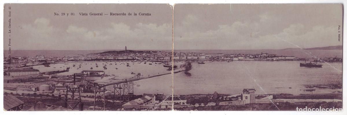 Postales: La Coru&ntilde;a: Vista general. Recuerdo de La Coru&ntilde;a. Librer&iacute;a de Lino P&eacute;rez. No circulada (A&ntilde;os 10)