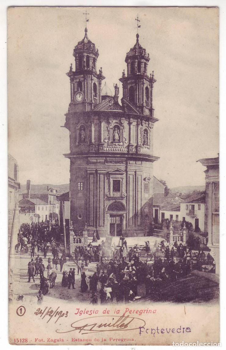 Postales: Pontevedra: Iglesia de la Peregrina. Fot. Zagala. Estanco Peregrina. Sin dividir (Anterior 1905)