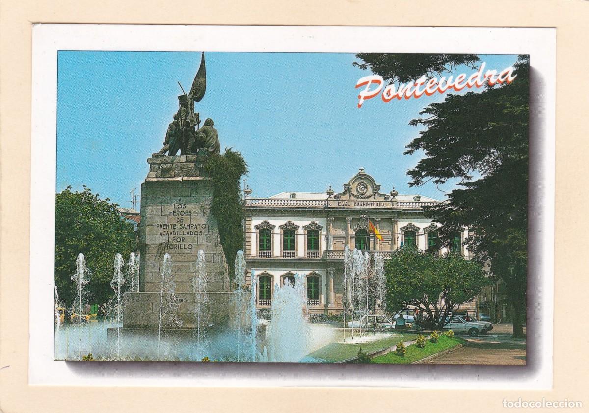 Postales: PONTEVEDRA. MONUMENTO A LOS H&Eacute;ROES DE PUENTE SAMPAYO Y AYUNTAMIENTO (1985) - POSTALES FAMA