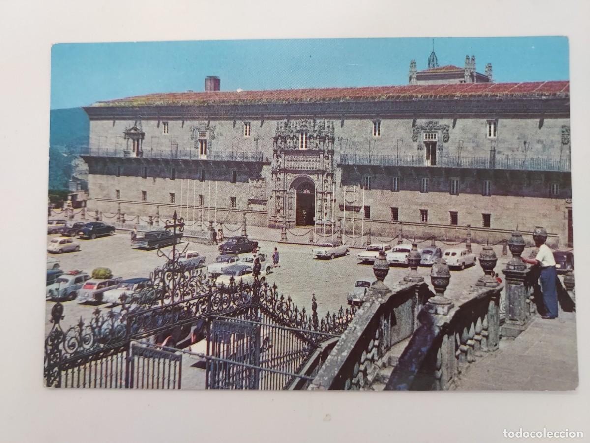 Postales: POSTAL SANTIAGO DE COMPOSTELA HOSTAL DE LOS REYES CATOLICOS. COCHES 1950. 1962. SIN CIRCULAR. CORU&Ntilde;A