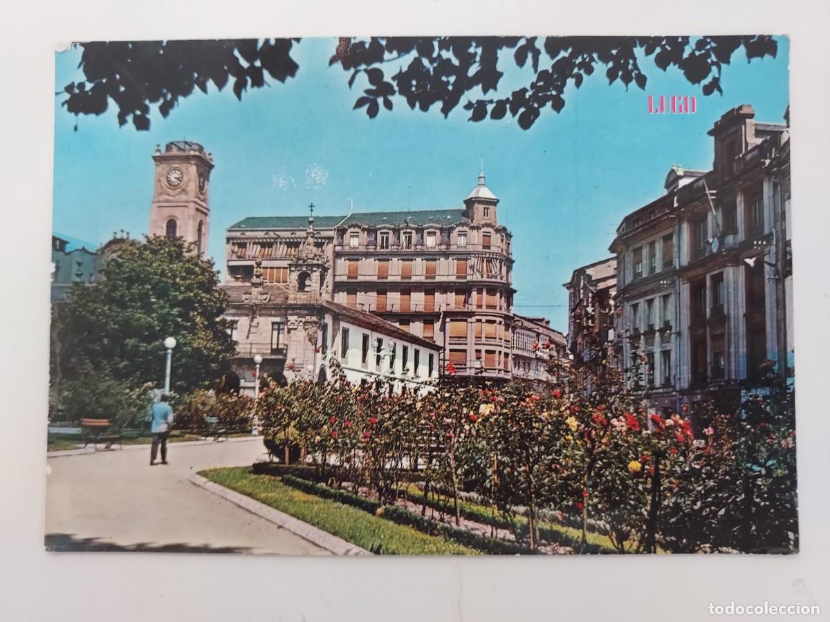 Postales: POSTAL LUGO PLAZA DE ESPA&Ntilde;A JARDINES. 1968. SIN CIRCULAR