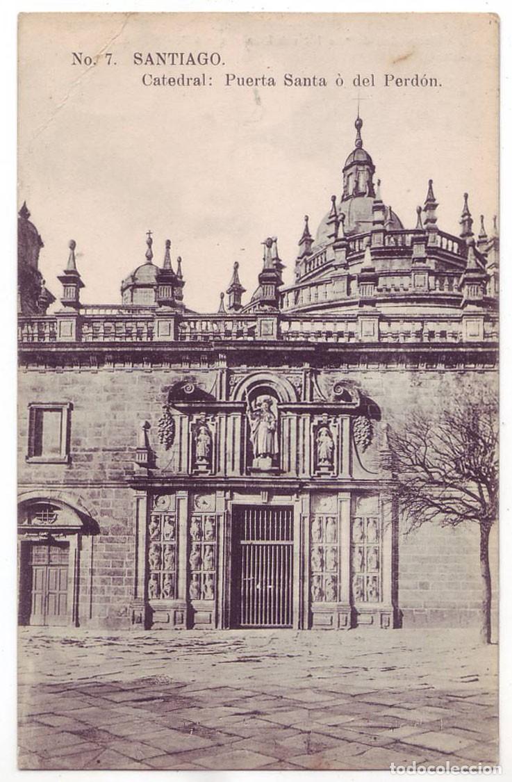 Postales: Santiago de Compostela: Catedral. Puerta Santa o del Perd&oacute;n. La Internacional Express (A&ntilde;os 10)