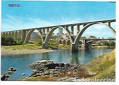 Postales: PUENTE DEL FERROCARRIL SOBRE EL RIO MI&Ntilde;O.- ORENSE