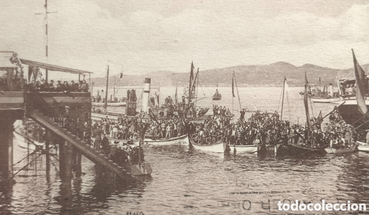 Postales: VIGO LA BAH&Iacute;A LLEGADA S. M EL REY POSTAL CIRCULADA FOTOTIPIA PONTEVEDRA 1928