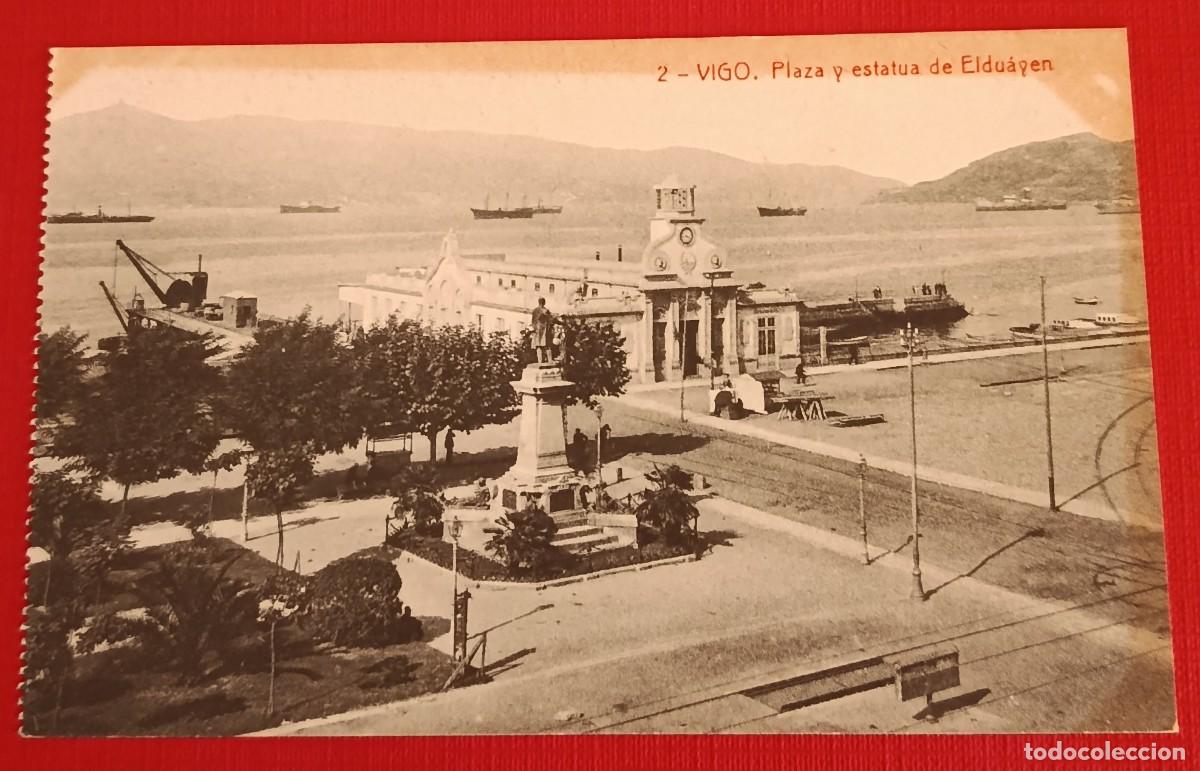 Postales: POSTAL FOTOGRAFICA PLAZA Y ESTATUA DE ELDUAYEN - VIGO 1910 - FOTOTIPIA THOMAS