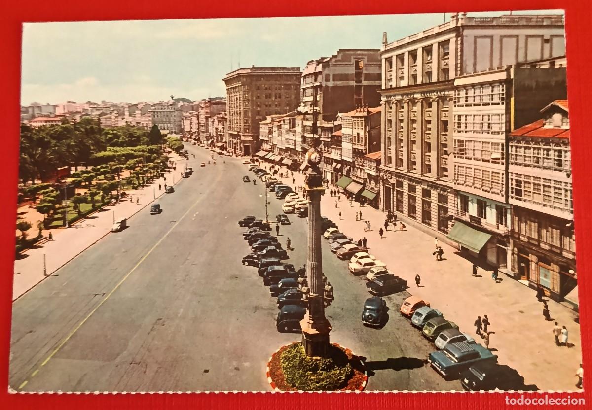 Postales: POSTAL OBELISCO Y AVENIDA DE LOS CANTONES - LA CORU&Ntilde;A 1960 -FARDI