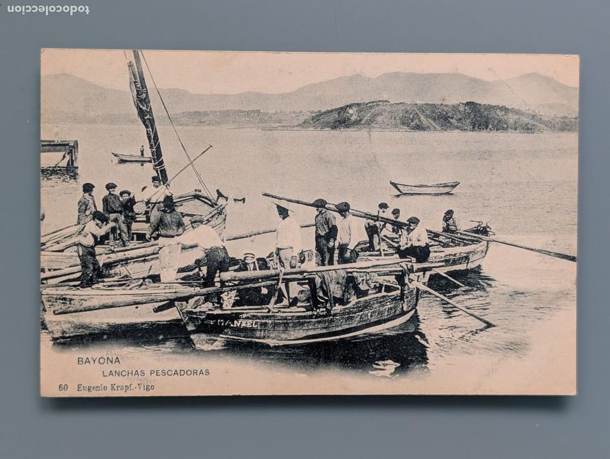 Postales: RARA POSTAL BAYONA N&ordm; 60 BAYONA LANCHAS PESCADORAS ED EUGENIO KRAPF PONTEVEDRA VIGO GALICIA