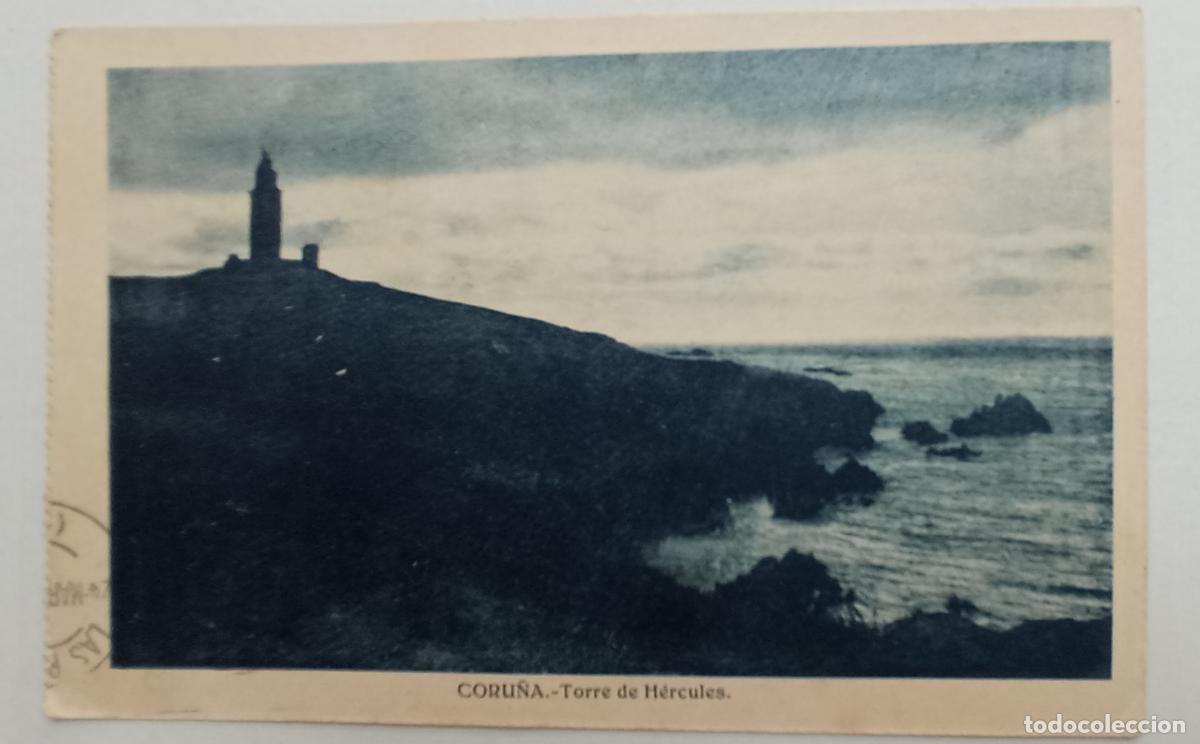 Postales: POSTAL CON CENSURA MILITAR. GUERRA CIVIL. CORU&Ntilde;A. TORRE DE H&Eacute;RCULES. MATASELLO MILITAR
