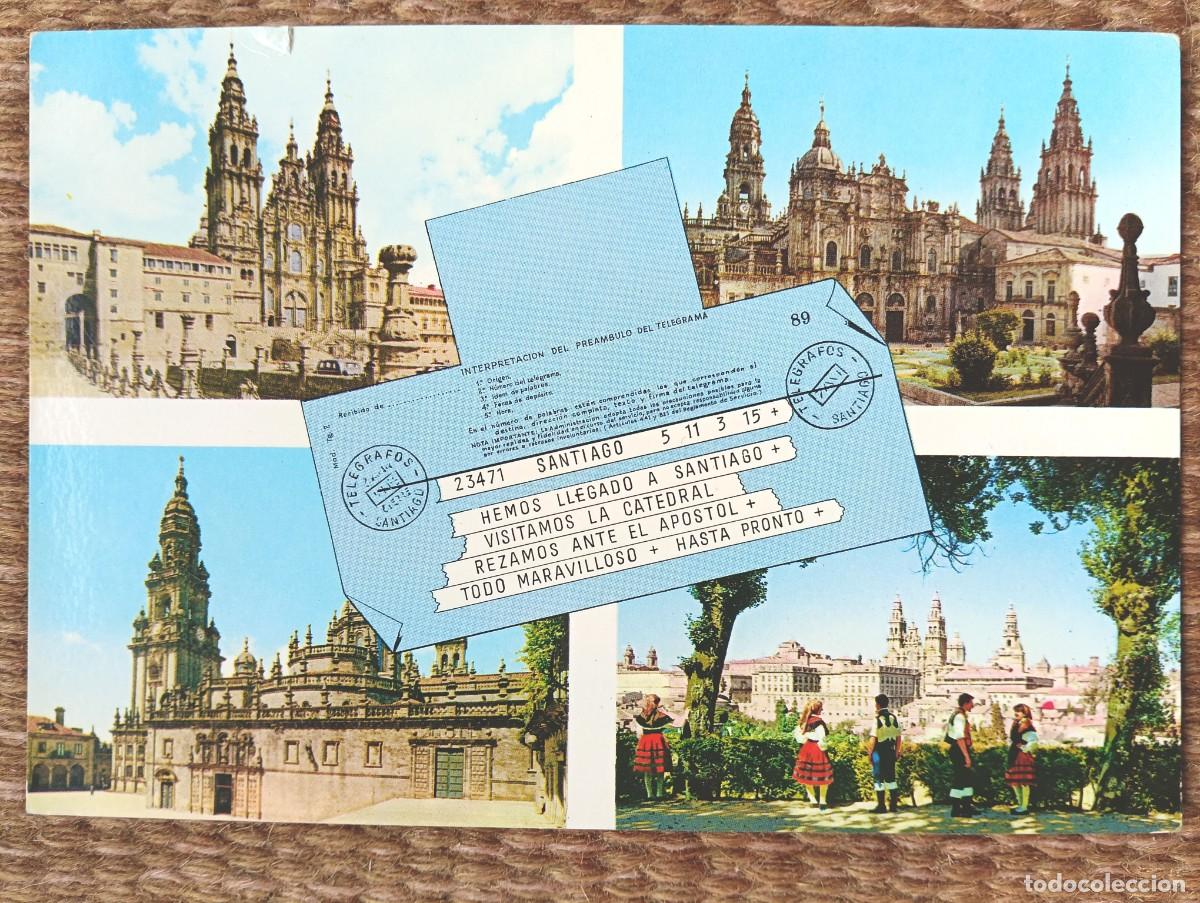 Postales: TELEGRAMA DESDE SANTIAGO DE COMPOSTELA - ED. ALARDE