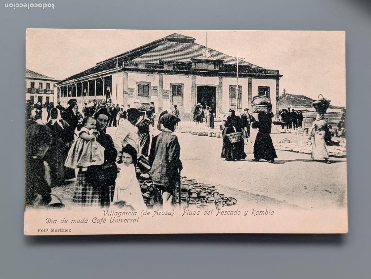Postales: POSTAL VILLAGARCIA DE AROSA PLAZA DEL PESCADO Y RAMBLA FOTO MARTINEZ PONTEVEDRA VIGO GALICIA