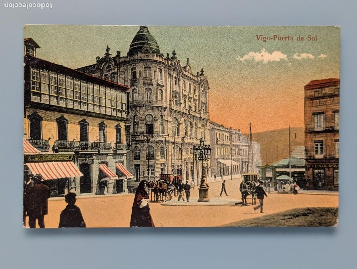Postales: RARA POSTAL VIGO PUERTA DEL SOL PONTEVEDRA GALICIA COCHES CABALLOS PERFECTA CONSERV