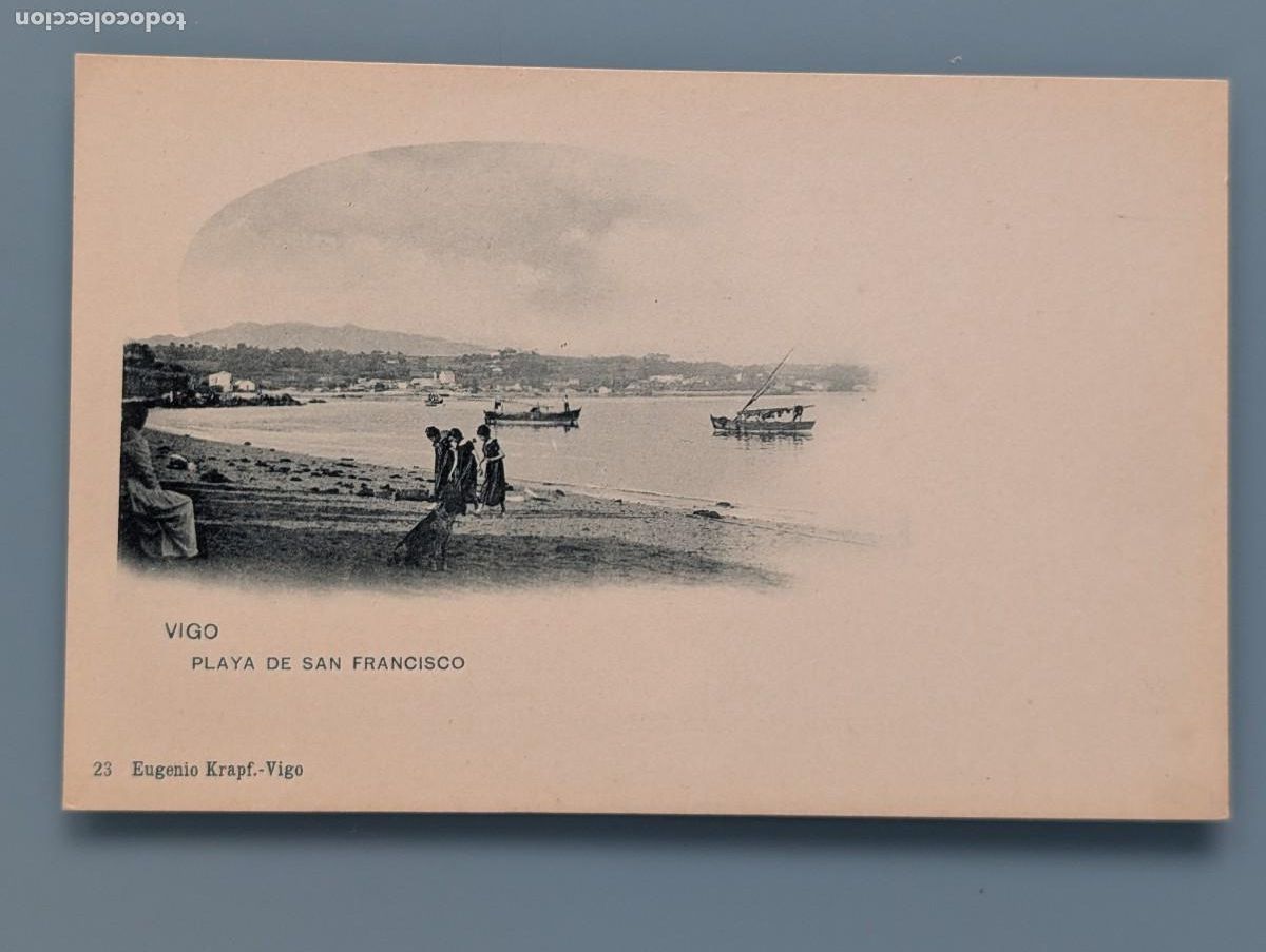 Postales: DIFICIL POSTAL VIGO N&ordm; 23 PLAYA DE SAN FRANCISCO PONTEVEDRA GALICIA ED EUGENIO KRAPF PERFECTA CONSER