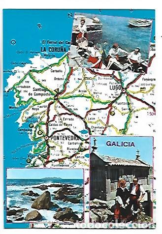 Postales: MAPA DE GALICIA CON VISTAS