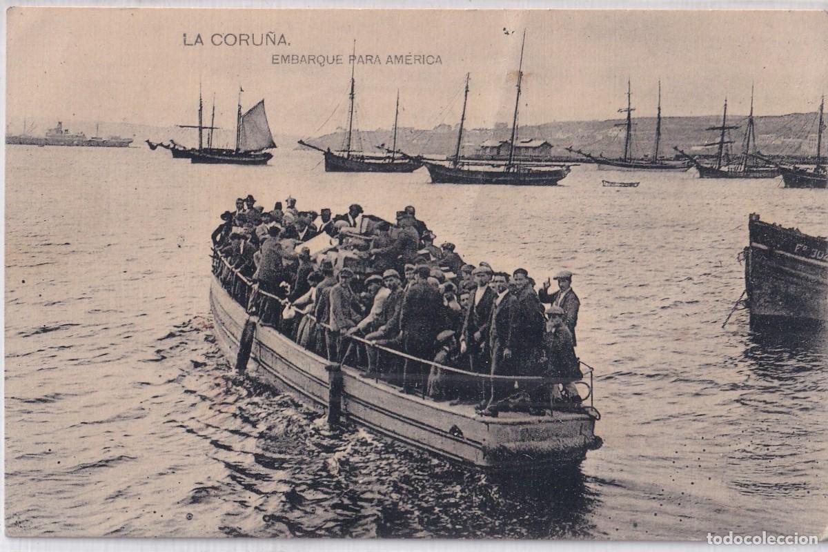 Postales: LA CORU&Ntilde;A. EMBARQUE PARA AMERICA. FOTOTIPIA DE HAUSER Y MENET. SIN CIRCULAR