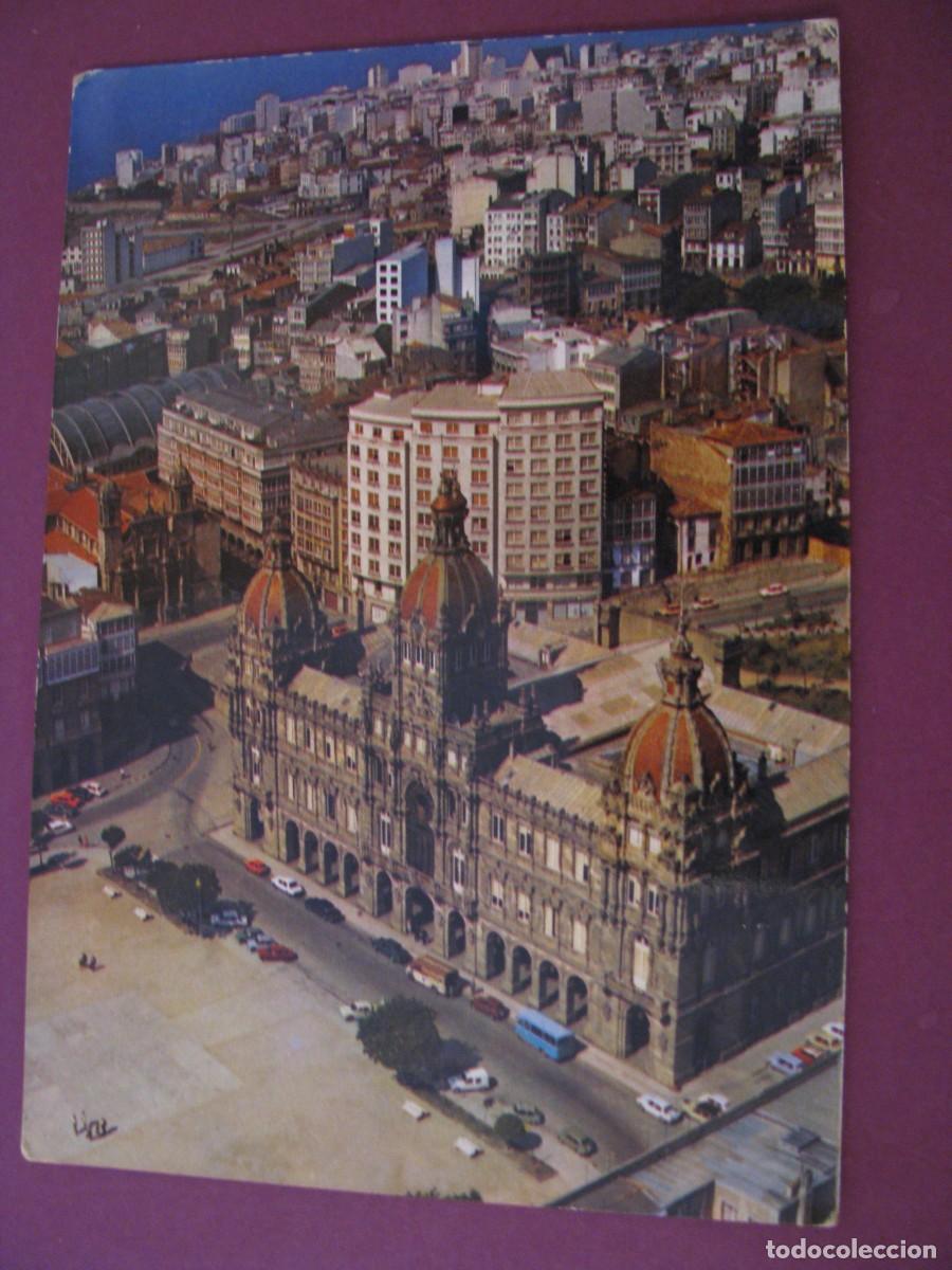 Postales: POSTAL DE LA CORU&Ntilde;A. AEREA. PRIMER TERMINO PALACIO MUNICIPAL. POSTALES FAMA