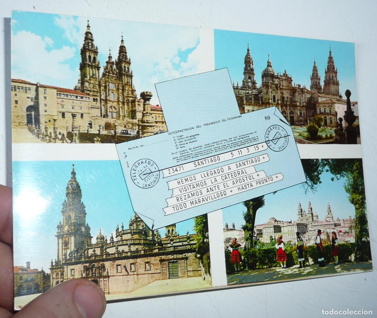 Postales: Postal Santiago de Compostela N&ordm; 13 4 im&aacute;genes y telegrama. Sin circular.