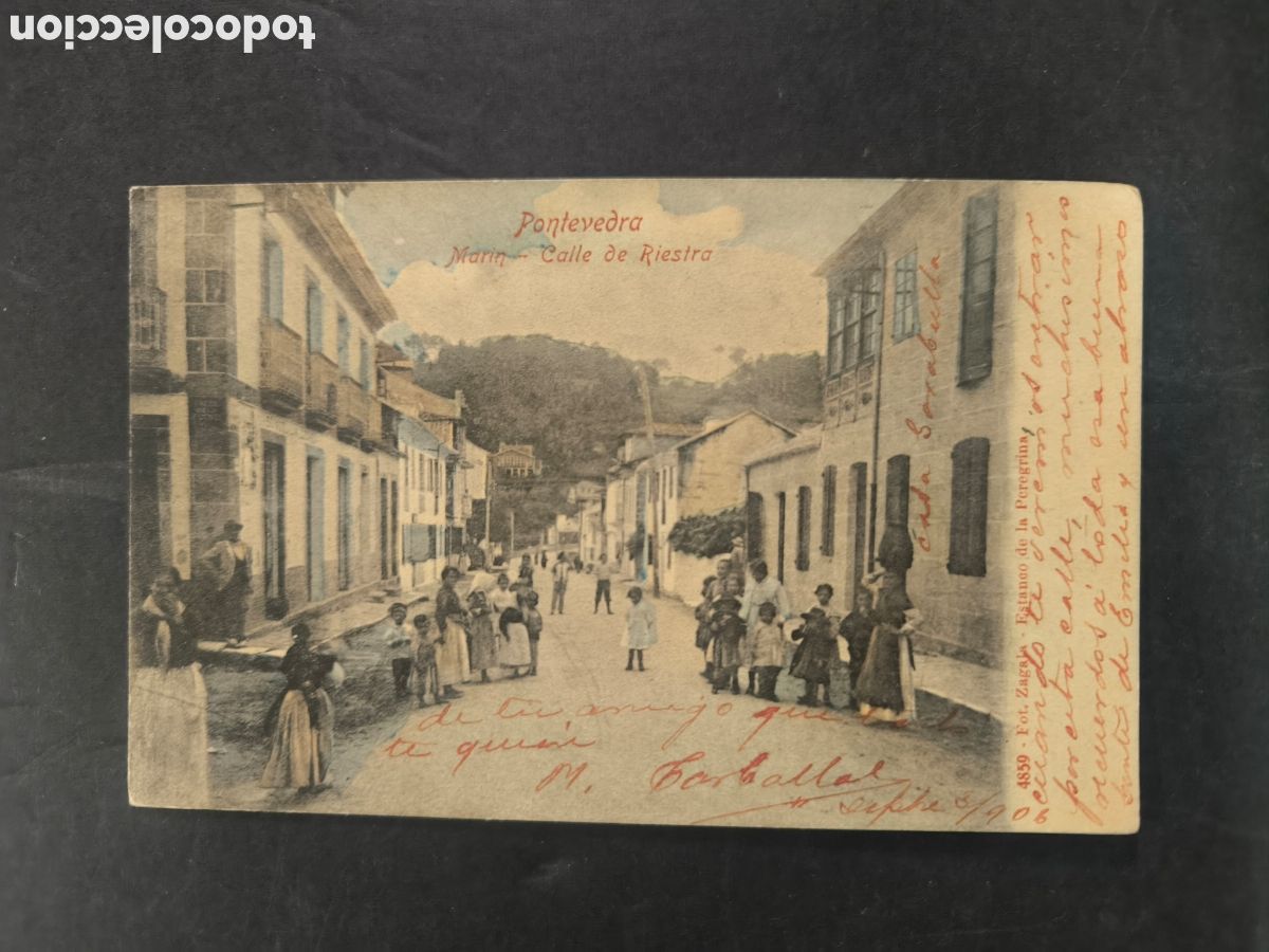 Postales: Postal Pontevedra, Mar&iacute;n calle de Riestra. Fot. Zagala. Sin dividir, a&ntilde;o 1906.