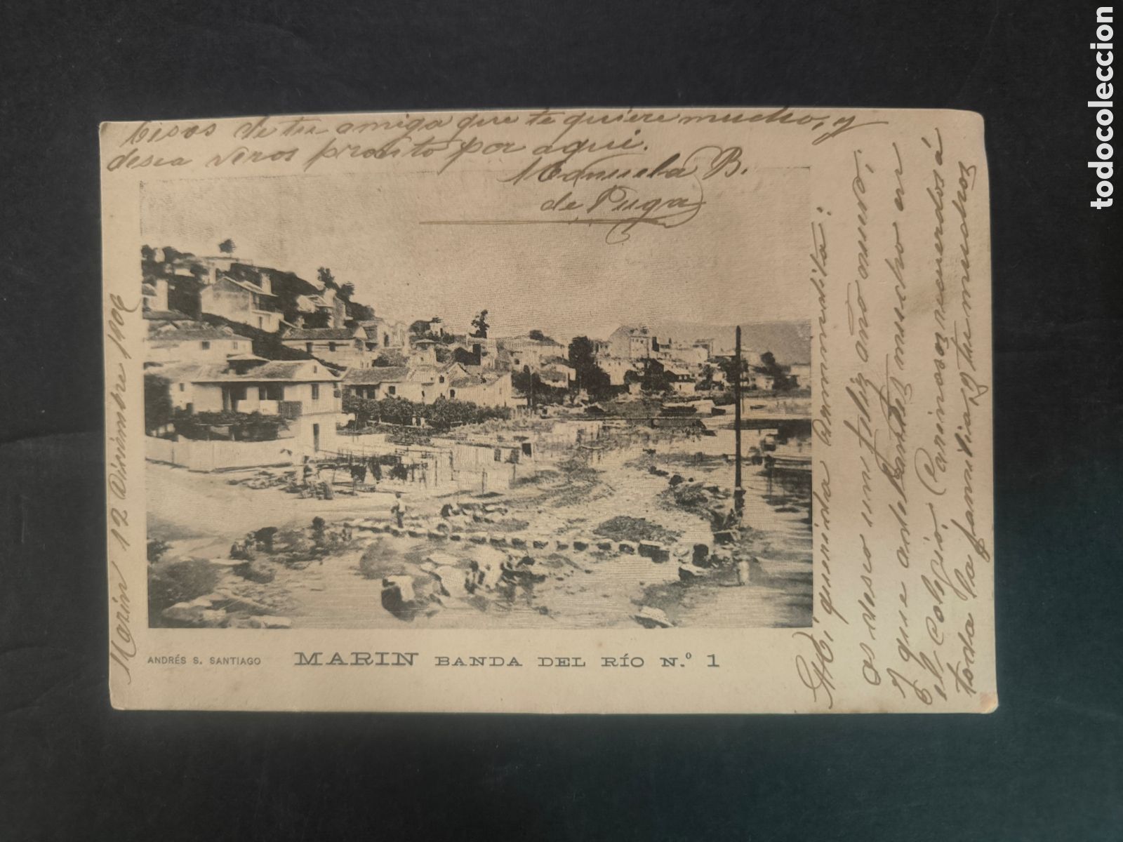 Postales: Postal antigua Mar&iacute;n, Banda del R&iacute;o n. 1. Pontevedra, circulada en 1906, sin dividir. Galicia.