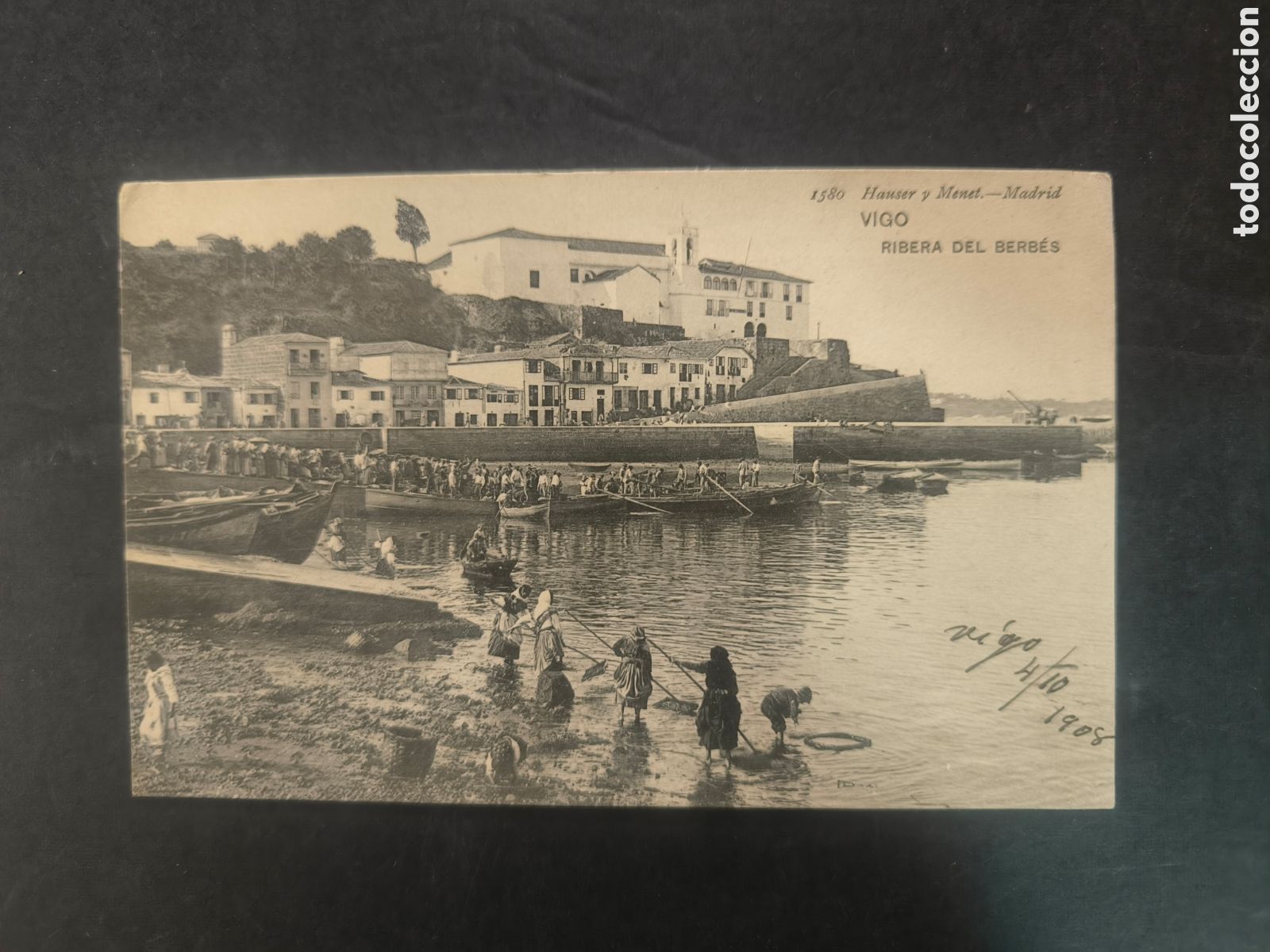 Postales: Postal antigua. Vigo, Ribera del Berb&eacute;s. Hauser y Menet. A&ntilde;o 1908, Galicia.