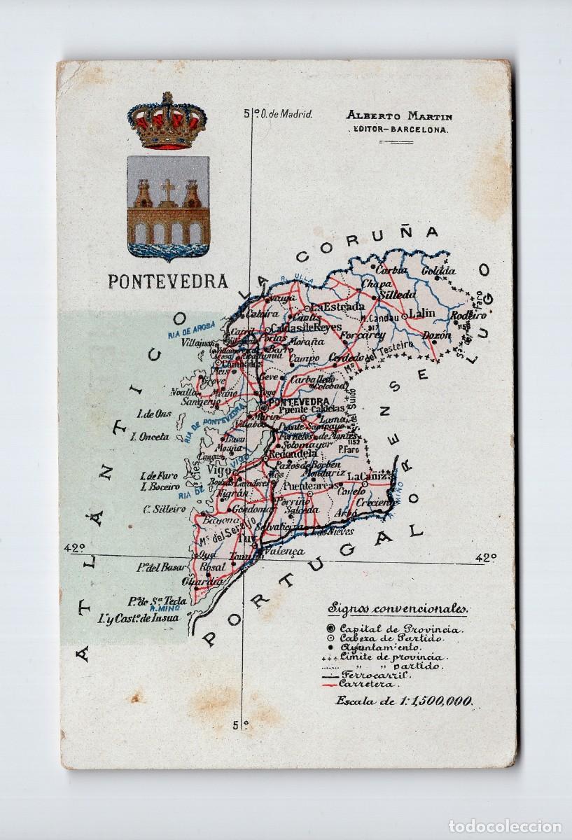 Postales: Mapa de Pontevedra. Circulada en 1912 -Edici&oacute;n Alberto Mart&iacute;n-