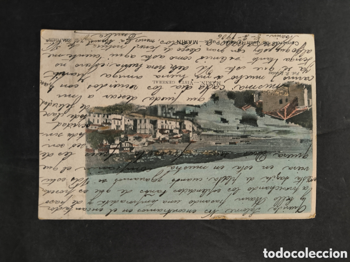 Postales: Postal de Mar&iacute;n, vista general. Circulada en 1906, sin dividir. Pontevedra, Galicia.