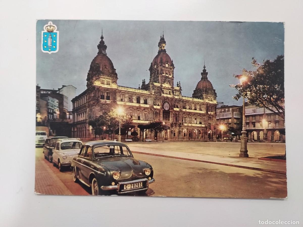Postales: POSTAL LA CORU&Ntilde;A PALACIO MUNICIPAL. S/C. RENAULT GORDINI SEAT 600
