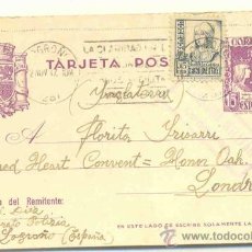 Postales: TARJETA POSTAL 1937 .. CENSURA MILITAR LOGROÑO .. 8FF 15C. VIOLETA + 15 C. NEGRO ISABEL LA CATÓLICA. Lote 33125447