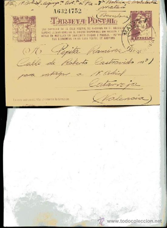 Postales: ENTERO POSTAL GUERRA CIVIL CIRCULADO de MATARO A VALENCIA 1938