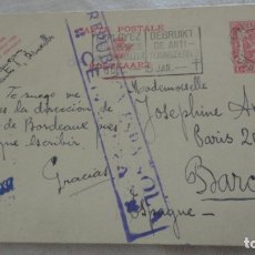 Postales: ANTIGUA TARJETA POSTAL.REPUBLICA ESPAÑOLA.CENSURADA.JOSEPHINE ARCILLA.BELGICA 1937.GUERRA CIVIL. Lote 172657249
