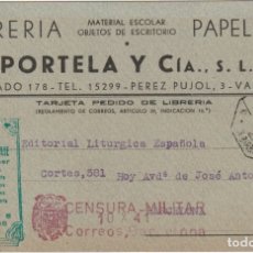 Postales: POSTAL LIBRERIA PORTELA VALENCIA CIRCULADA A BARCELONA 1941 CON CENSURA MILITAR DE BARCELONA - -R-1. Lote 179086325